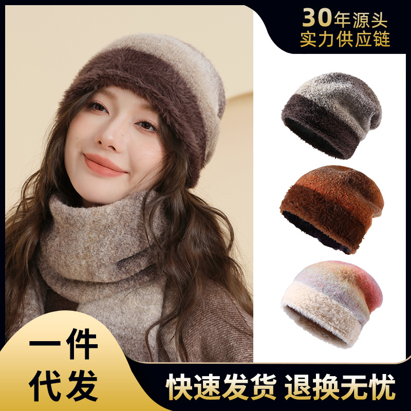 秋冬季大头围堆堆帽女韩版时尚潮流毛线帽羊毛混纺保暖防寒冷帽