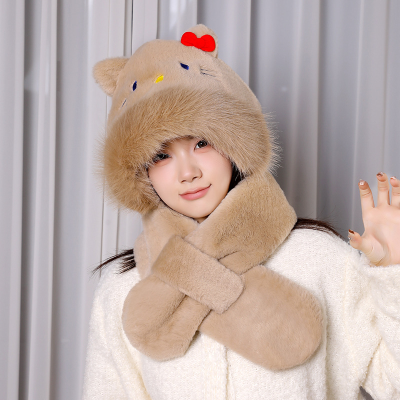 帽子女秋冬季2025新款可爱小猫保暖帽加厚防寒一体护耳帽