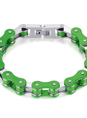 OPK饰品工厂欧美个性潮流绿色单车链不锈钢男士嘻哈手链机车链