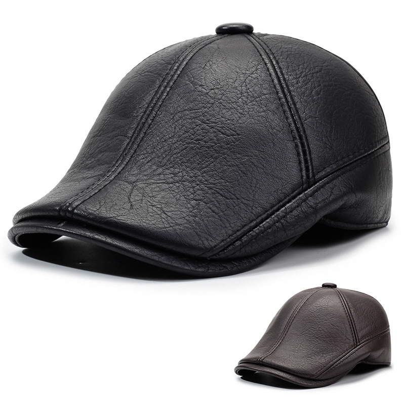 帽子秋冬款老人帽子PU户外防寒保暖护耳帽冬季加绒防水中年前进帽