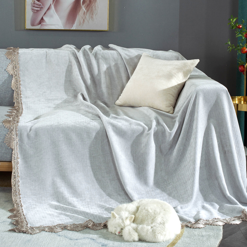 现代四季通用防滑毛绒沙发套罩