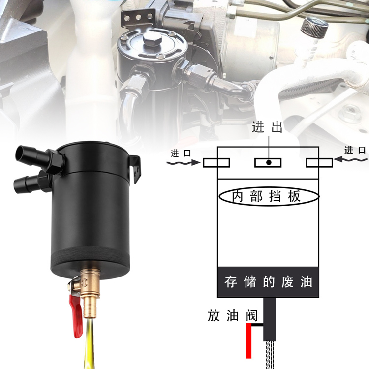 新品汽车改装配件2孔 带放油阀 高品质通用双流道油气分离器机油 汽车零部件/养护/美容/维保 进气歧管 原图主图