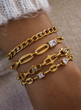 钛钢锆石手链小众轻奢手饰不掉色不锈钢饰品女高级感