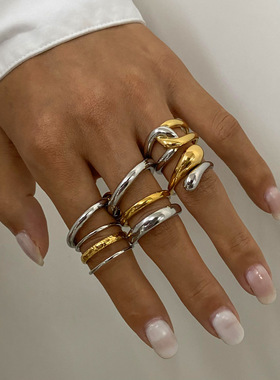 欧美不锈钢撞色戒指高级感指环18k不掉色钛钢手饰品rings