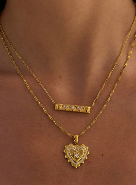 欧美钛钢爱心项链轻奢高级感锁骨链爆款不锈钢饰品不掉色