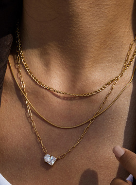 欧美钛钢锆石项链高级感锁骨链不掉色钛钢饰品女爆款