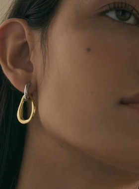 欧美不锈钢金银撞色几何耳环冷淡风简约百搭耳坠个性errings