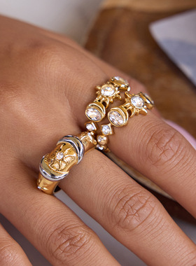 原创太阳锆石戒指钛钢不掉色轻奢高级感不锈钢饰品女