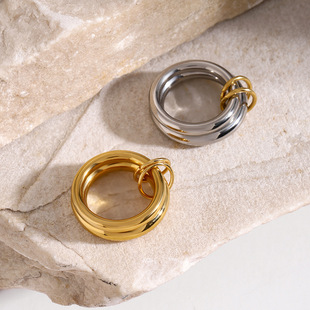 18k金不锈钢金属光面两件套戒指热销ins风钛钢简约戒指