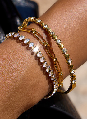 不锈钢爱心锆石手链轻奢高级感钛钢手镯不掉色女爆款饰品