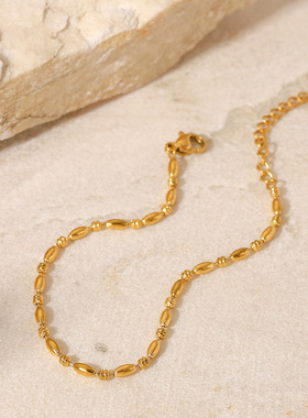 INS网红博主同款女式手链18K金椭圆珠链纯链条手链不锈钢豆子手链