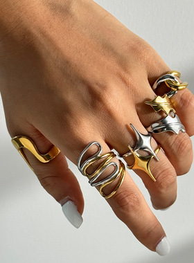 欧美拼色戒指钛钢不掉色手饰女轻奢高级感指环饰品不锈钢