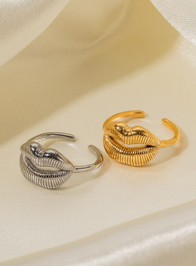 18K金不锈钢唇纹开口戒指戒指女时尚指环独立包装几何型饰品