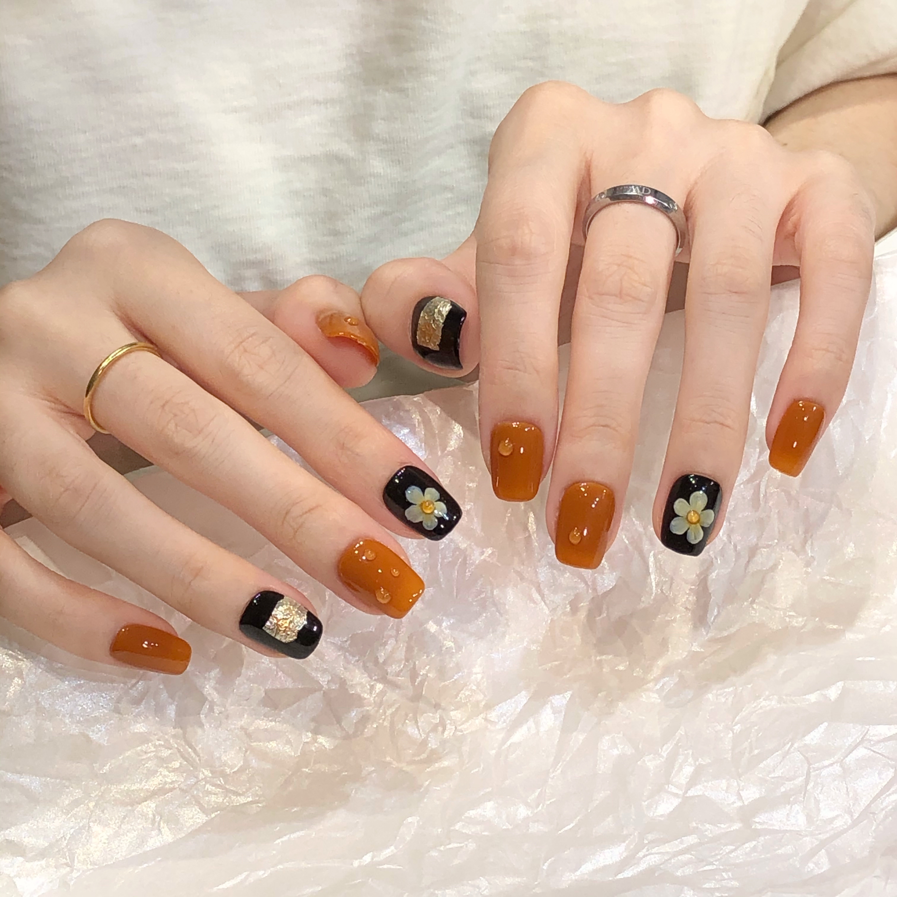 喵公子焦糖花信纯手工穿戴甲高级感美甲贴片成品可拆卸假指甲