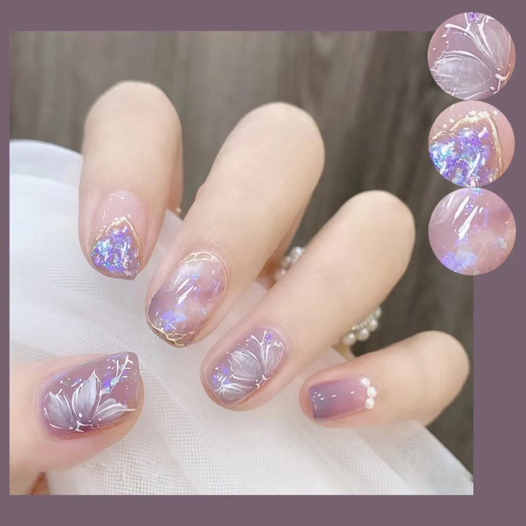 穿戴甲雾霾紫晕染冰花