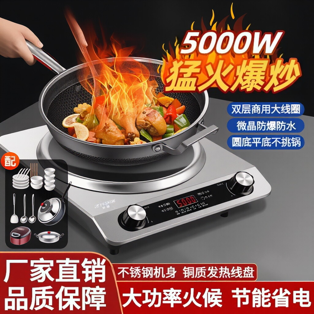 德国正品5000W电磁炉家用凹面大功率猛火多功能新款炒菜锅一体炉,厨房电器,电磁炉/陶炉,淘宝优惠券,粉丝福利购,淘宝优惠卷