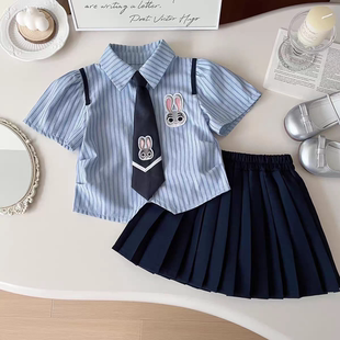 卡通中小童童裝 女童夏裝 新款 2025年夏季 兩件套兔子警官朱迪套裝