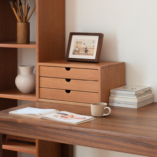 山丁桌面三层小抽柜全实木收纳柜家用办公室卧室桌面杂物文件柜