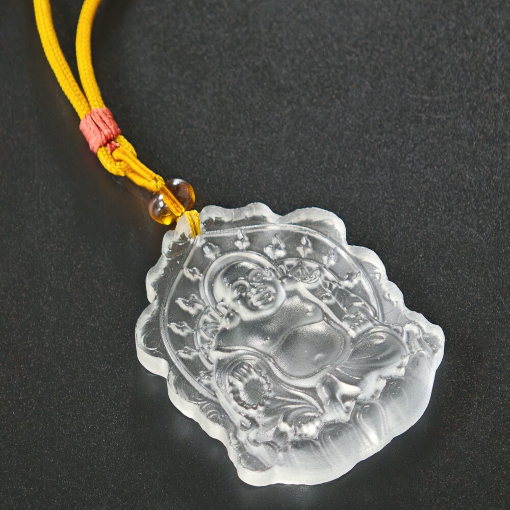 古法琉璃莲花弥勒佛白色佛牌