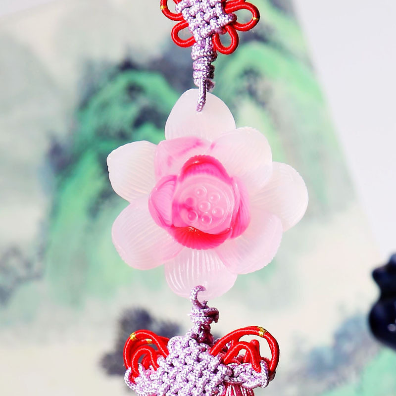 女士汽车挂饰创意古法满玉挂件内饰品车内个性平安红莲花喜莲莲
