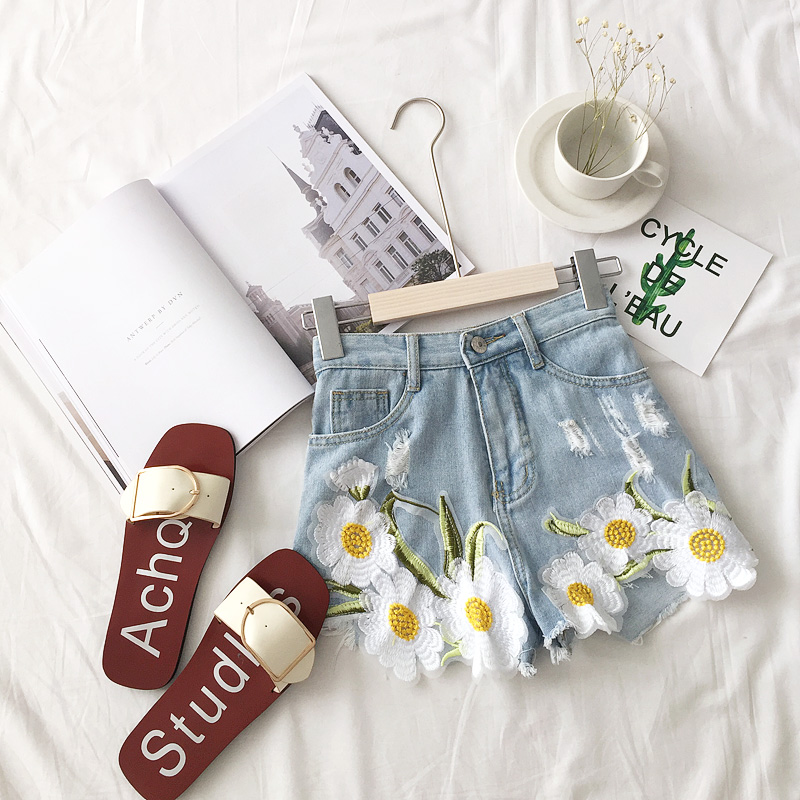 2019夏天韩国ulzzang牛仔短裤阔腿裤破洞宽松刺绣休闲高腰热裤女|ruв категории Женская одежда, джинсы - от Buy2taobao.com для оказания профессиональной услуги покупки агента Taobao