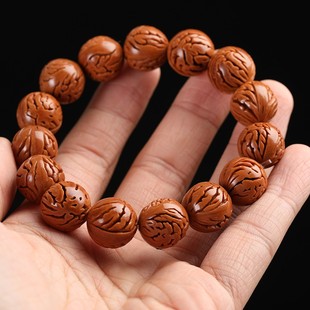 天然秦岭山野生桃核光珠手串正圆龙纹核桃文玩佛珠手链男女文玩