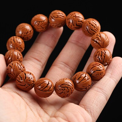 天然秦岭山野生桃核光珠手串正圆龙纹核桃文玩佛珠手链男女文玩