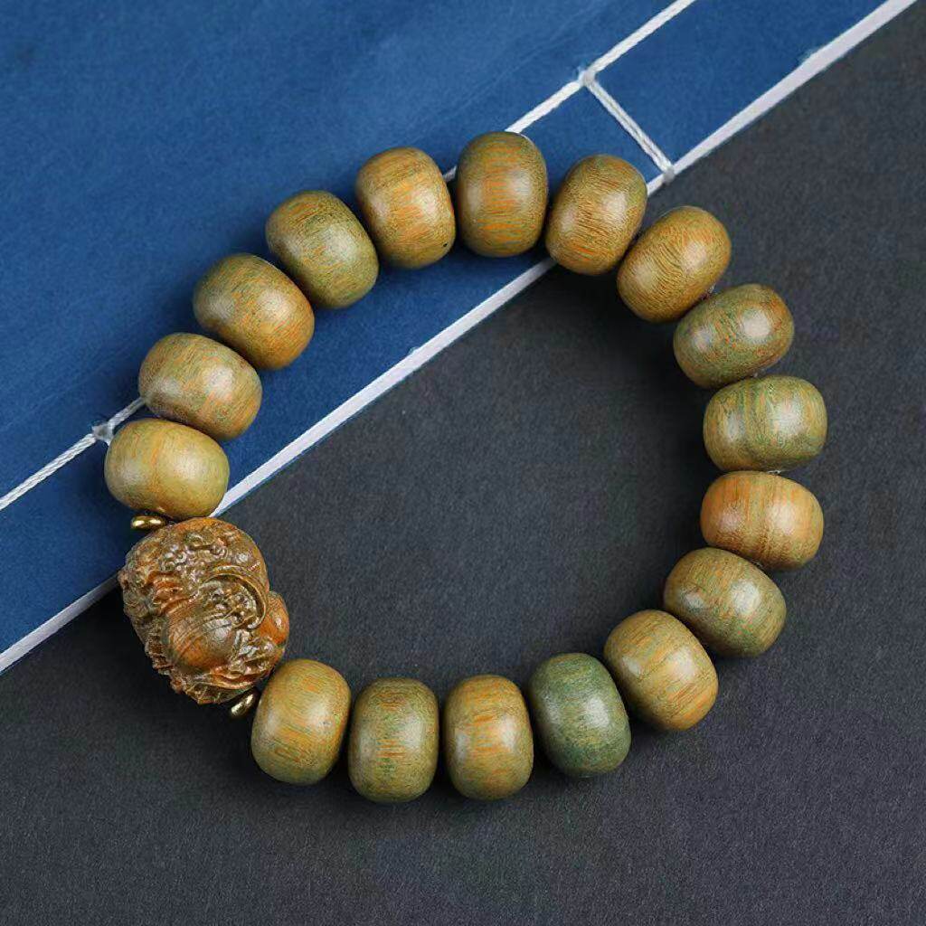 天然阿根廷吐丝绿檀招财进宝貔鳅瑞兽手串有求必应文玩檀香手链