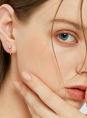 JILIFANG 法式迷你超闪微镶锆石精致百搭日常通勤线条耳钉耳饰女