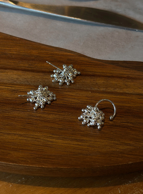 JILIFANG 银色烟花 清冷感小巧精致文艺圆形串珠流苏耳夹银针耳钉