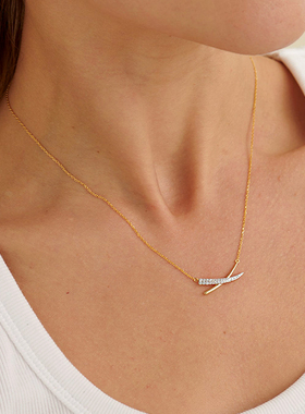 JILIFANG 通体S925银微镶5A高碳满钻交叉X线条精致礼物项链锁骨链