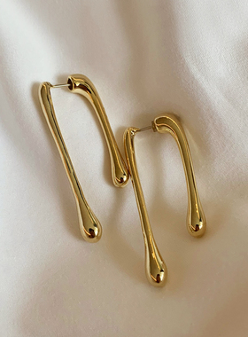 Drop earring法国小众设计个性极简约欧美风长款流动水滴耳环银针