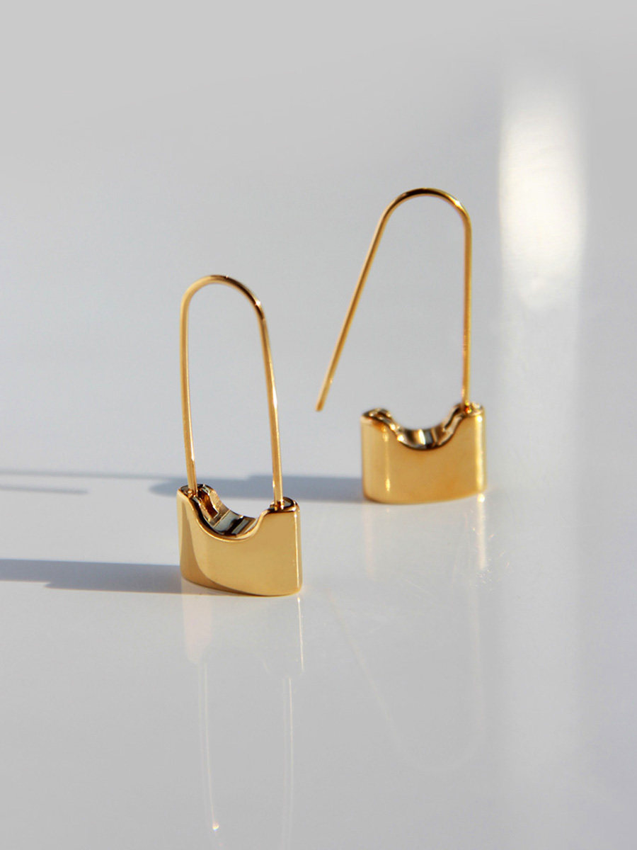 欧美国18K镀金色ins复古风极简个性潮街头复古别针锁头防过敏耳环,饰品/流行首饰/时尚饰品新,耳环,淘宝优惠券,粉丝福利购,淘宝优惠卷