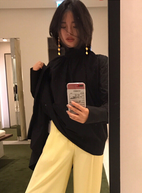 newyork潮牌设计 同款时髦镀金色小圆片长款流苏耳环防过敏