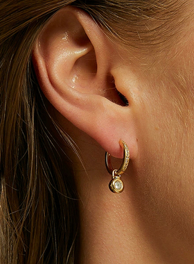 JILIFANG 老钱风高保色3A锆石微镶满钻透亮通勤日常耳圈耳环耳扣