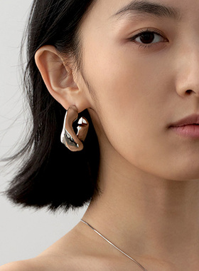 JILIFANG金属风欧美ins几何不规则秋冬粗圈夸张异形C圈耳钉耳环女