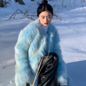 冰川蓝皮草外套女款 年轻款 2025新款 时尚 环保狐狸毛大衣 冬季 FANSS