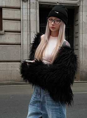 高级感黑色羊羔毛外套女2025新款爆款洋气韩系年轻款环保皮草冬厚