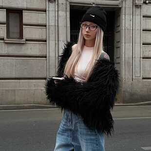 环保皮草冬厚 洋气韩系年轻款 高级感黑色羊羔毛外套女2025新款 爆款