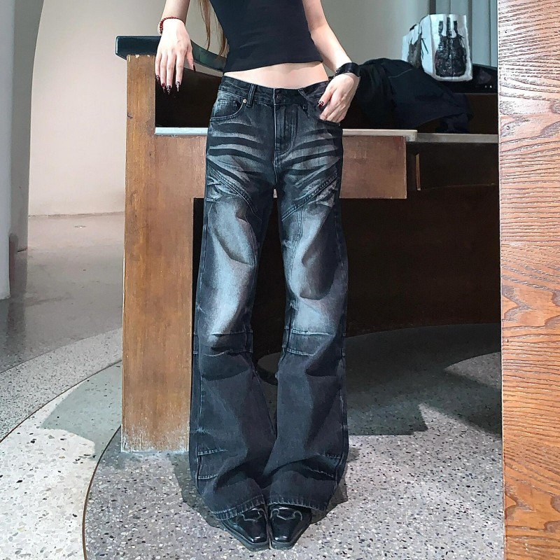 FANSS设计感时髦小众黑牛仔裤女