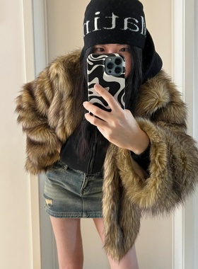 高级感棕色环保狐狸皮草外套女2025新款海宁爆款年轻款毛茸茸冬厚