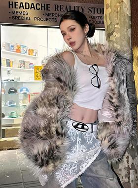 高级感豹纹环保皮草女款2025新款海宁爆款年轻毛茸茸狐狸外套冬厚