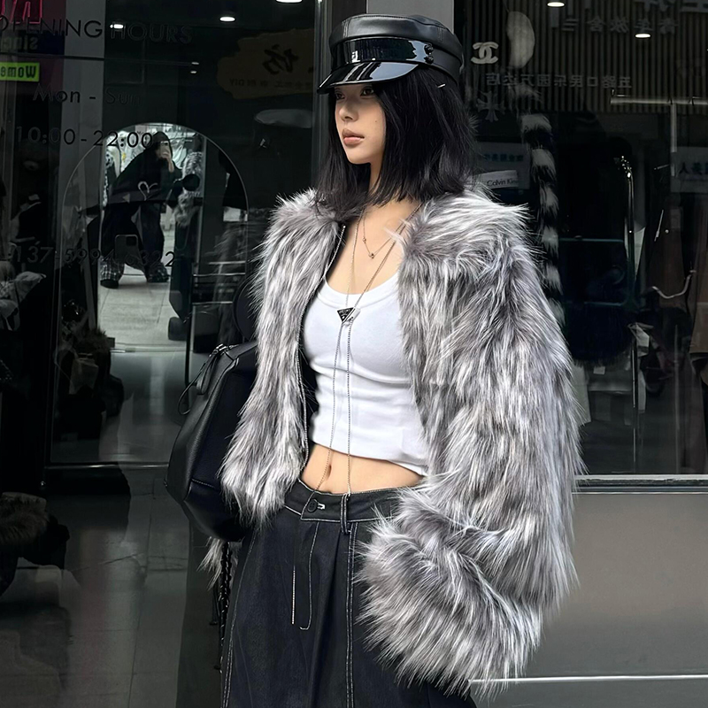 欧美风短款狐狸毛皮草外套FANSS