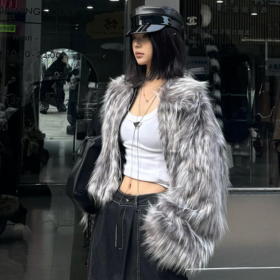 欧美风短款狐狸毛皮草外套FANSS