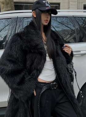 黑色托卡环保狐狸皮草大衣2025新款海宁时尚年轻款毛毛外套女冬厚