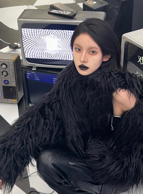 高级感黑色狐狸皮草女款2025新款时尚辣妹年轻环保毛毛外套女冬厚