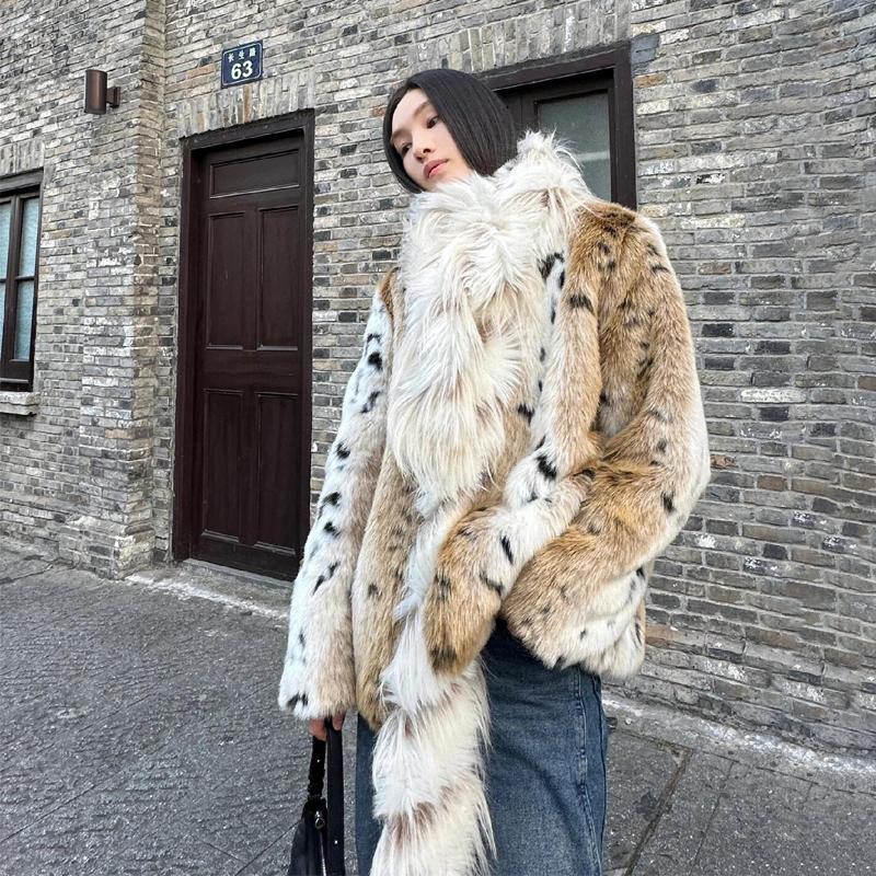 复古穿搭~时髦豹纹皮草外套女
