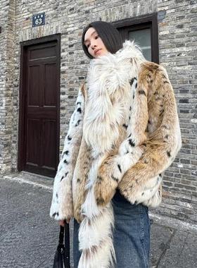 爆款洋气环保狐狸皮草女款2025新款海宁年轻豹纹棕色毛毛外套冬厚