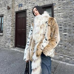海宁年轻豹纹棕色毛毛外套冬厚 2025新款 爆款 洋气环保狐狸皮草女款