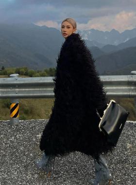 超好看黑色长款羊羔毛外套女2025新款韩系海宁年轻款皮草大衣冬厚